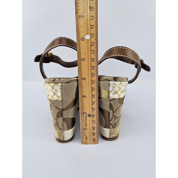 COACH Alina Brown Gold Signature Patchwork Platform Strappy Wedge Sandals 7.5 B - Picture 8 of 8